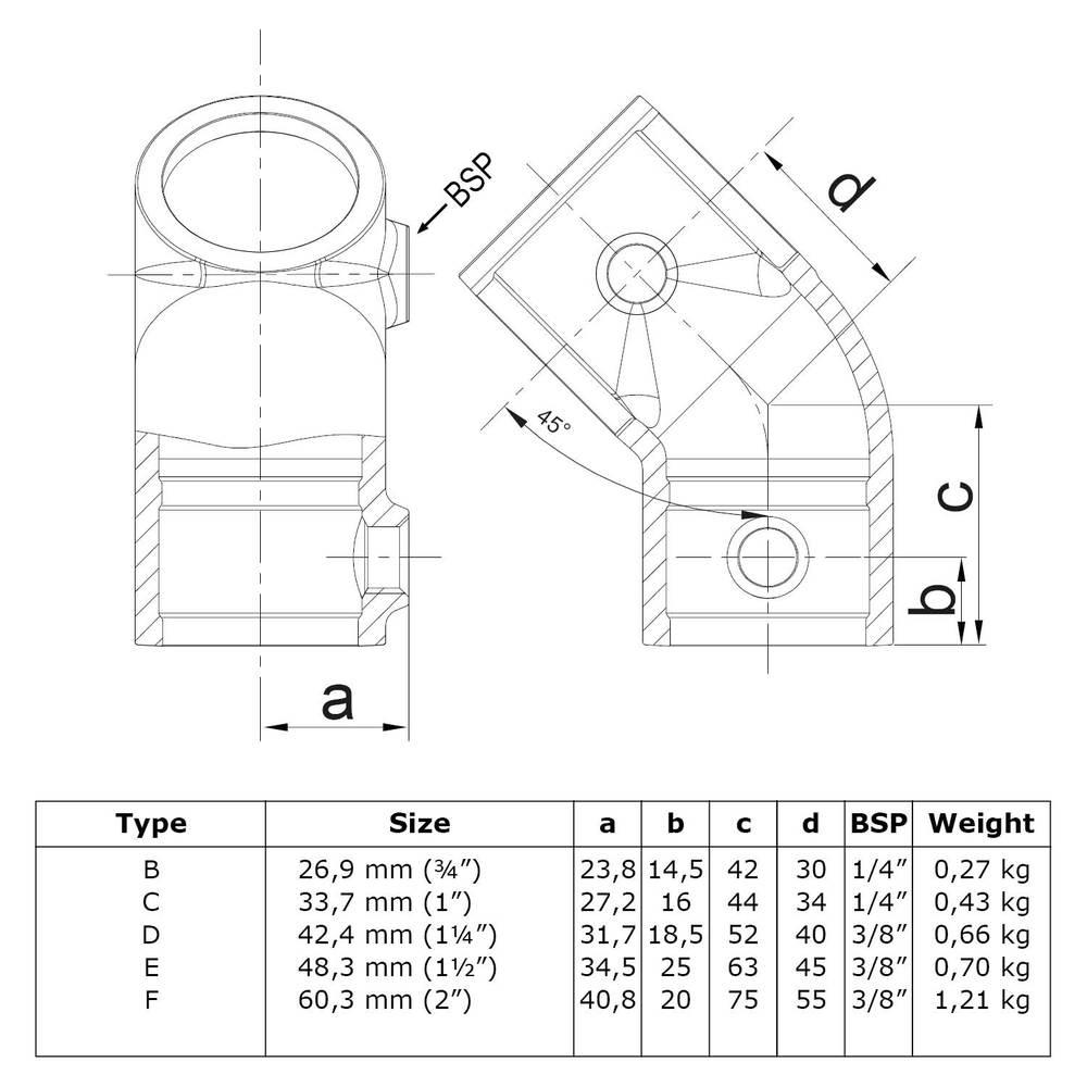Doos Kort T-stuk 45°-B / 26,9 mm (90 stuks)